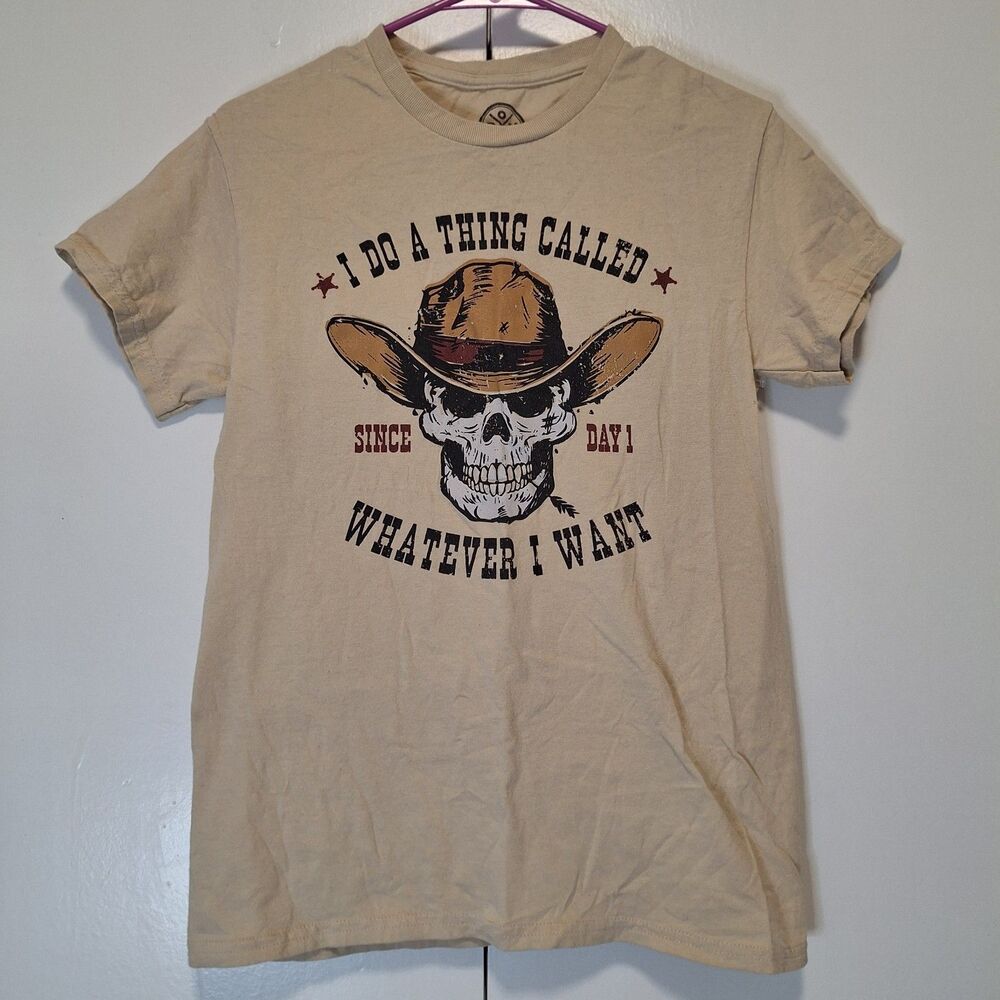 ODM Cowboy Skull T-Shirt Size Small Light Brown Tan
